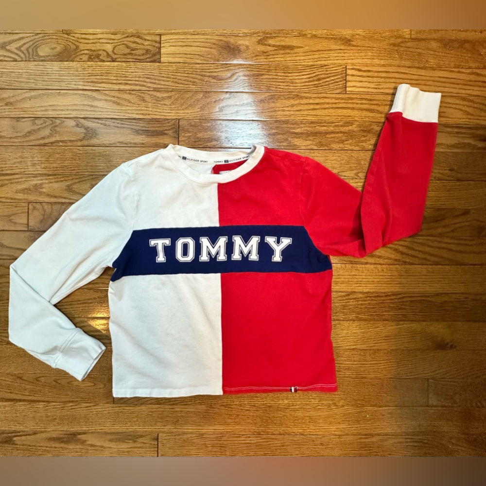 Tommy Hilfiger Red and White Long Sleeve Shirt